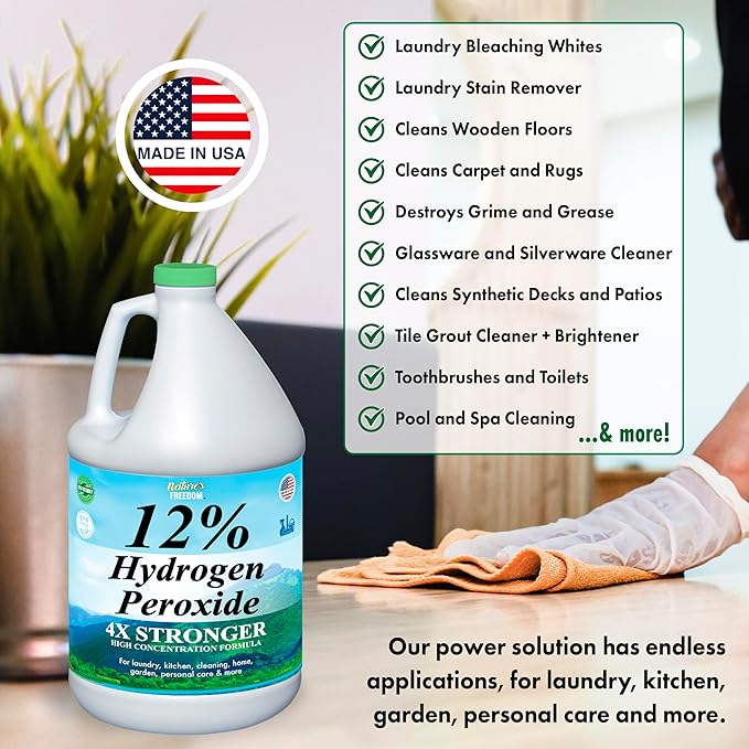 Nature's Freedom 12% Hydrogen Peroxide with Hose End Sprayer Food Grade H2O2 and Purified Water Only 1 Gallon Solution