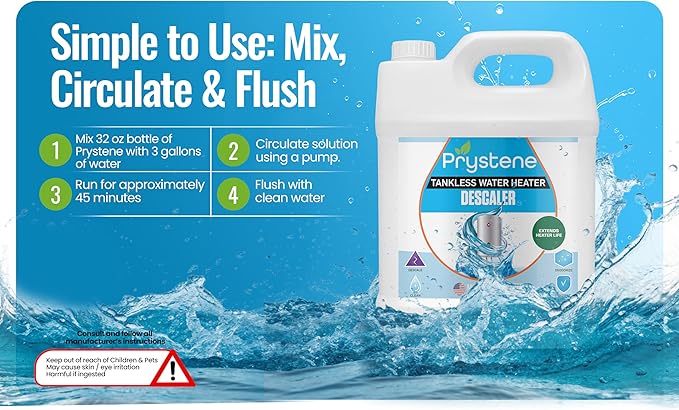 Tankless Water Heater Descaler Solution (32 Fluid Ounces) - Professional-Grade Descaler/Cleaner Restores Heating Efficiency. Easy to Use Food Grade Ingredients Biodegradable Made in USA.