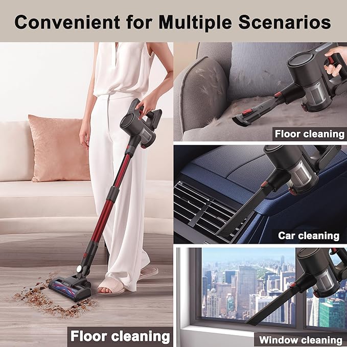 Cordless Vacuum Cleaner Powerful Brushless Motor 6-in-1 Lightweight Vacuum Cleaner Wall-Mounted with LED Display and Motor Mop Light for Pet Hair/Hardwood Floors/Cars（Gray）
