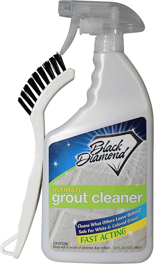 Black Diamond Stoneworks ULTIMATE GROUT CLEANER: Best Cleaner for Tile Ceramic Porcelain Marble Acid-free Safe Deep Cleaner &amp Stain Remover for Even the Dirtiest Grout. (1-Quart/1-Brush/ 1-Gall
