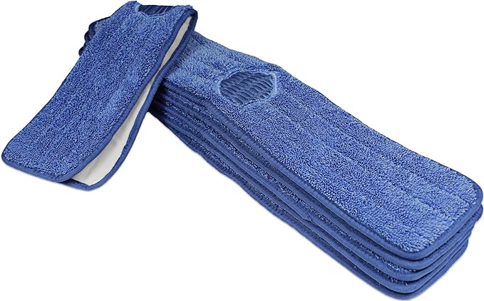 CleanAide Twist Yarn Microfiber Mop Pads with Built-in Scrubber for Spot Cleaning Reusable Flat Mop Heads for Wet or Dry Use Safe on Most Floors Machine Washable 24 Inch 6-Pack Blue