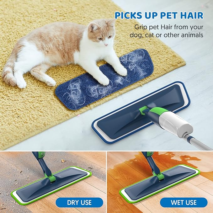 Spray Wet Mops for Hardwood Floor Cleaning: MEXERRIS Floor Mop with 5 Washable Pads for Swiffer Powermop &amp 2 Refillable Bottles - Home Commercial Dust Dry Mops for Wood Laminate Vinyl Tiles Cerami