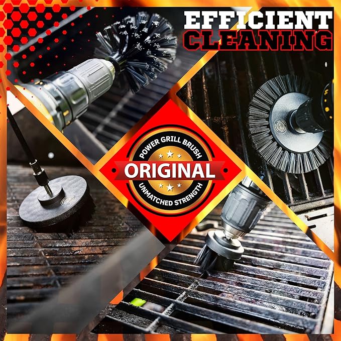 Grill Brush 5 Piece BBQ Cleaning Kit - Nylon Safe Bristle Wire Free Safe for All Grates Stainless Steel Porcelain Charcoal Smoker Grill Cleaner Scraper Accessories Outdoor