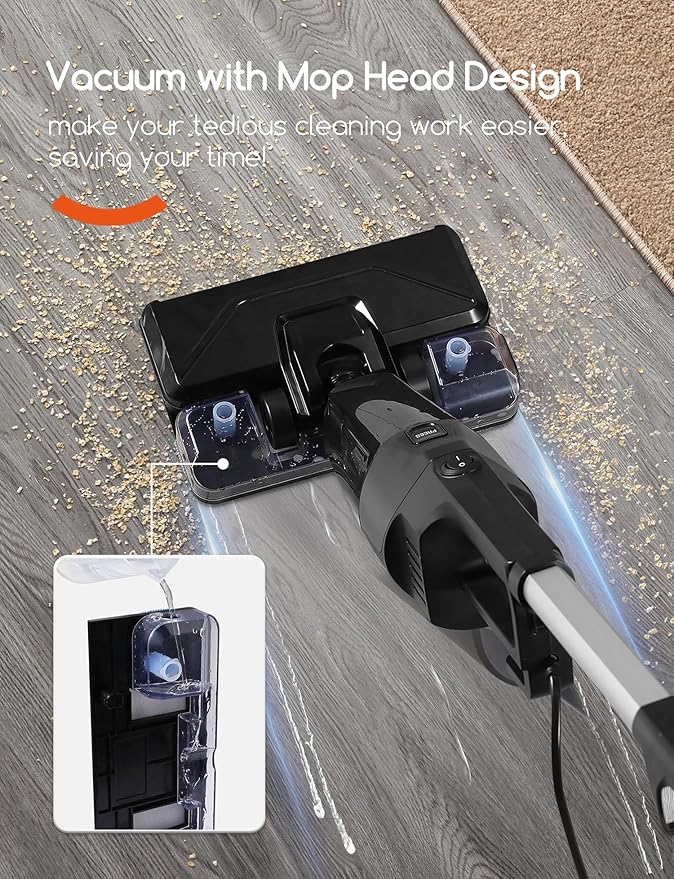 Stick Vacuum Cleaner with 3 Mop Pads Electirc Mop 600W 18kpa Powerful Suction Corded Upright Vacuum Lightweight Electric mop for Tile Hardwood FloorMarble Cleaning