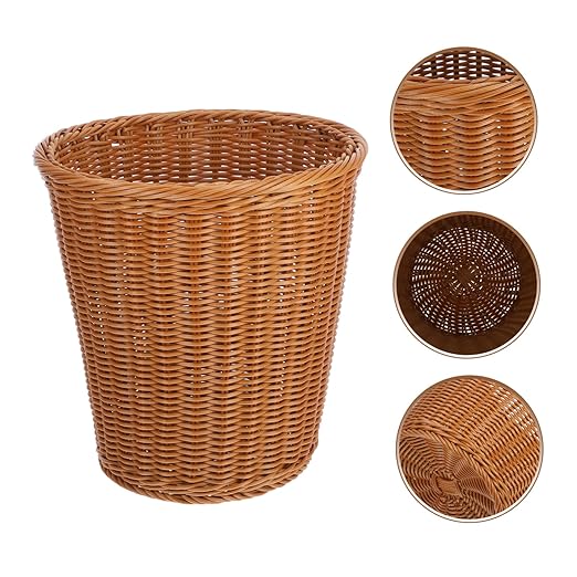 PRETYZOOM Rattan Woven Trash Can No Lid Wastebasket for Home Kitchen Office Handcrafted Rubbish Container Sturdy Stylish Design Waste Basket
