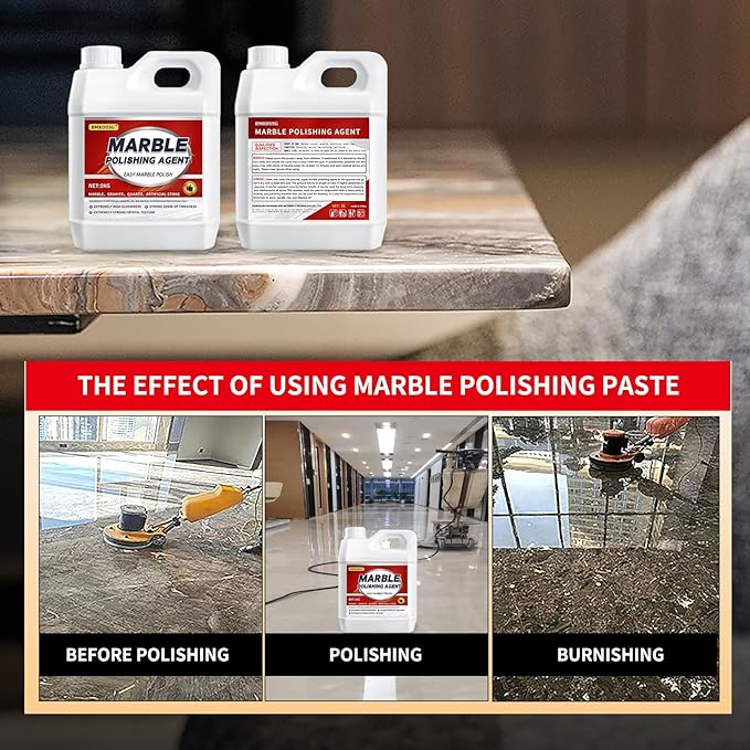 Professional Marble Polish Polishing Kit Marble &amp Granite Polishing Liquid – Restores Shine Safe for Quartz Travertine Tile – High-Gloss Finish Long-Lasting Protection (2.2LB)