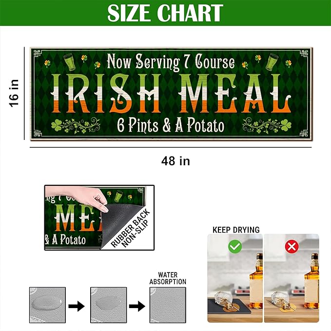 THUYPT Personalized Irish Drying Mat for St Patrick's Day Decor Irish Bar Pub Accessories Spill Mat Countertop Bar Shamrock Dish Drying Mat for Bar Counter Absorbent Coffee Maker (01)