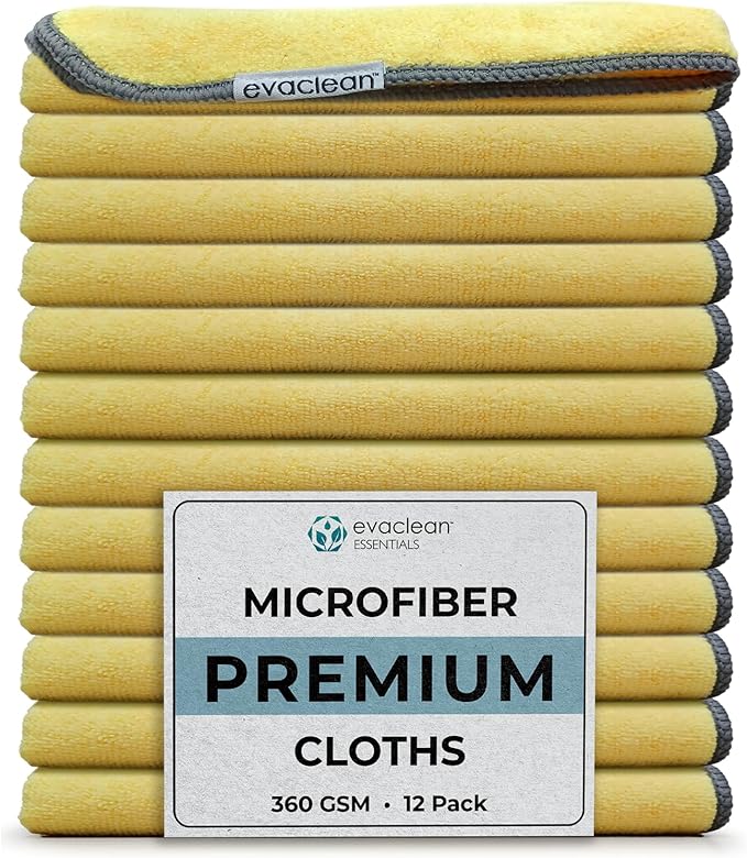 EvaClean Premium Microfiber Cleaning Cloth 16x16 - Reusable Washable Non-Scratch Microfiber Towels for Cleaning Dusting Polishing High Absorbency &amp Durability Yellow 12-Pack