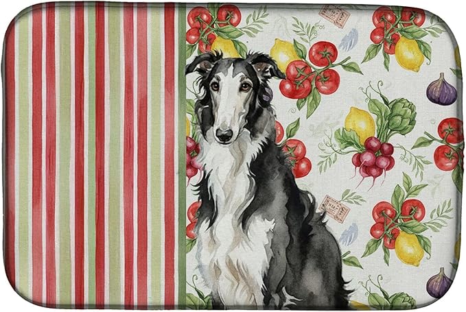 Caroline's Treasures Black and White Borzoi Vegetables Dish Drying Mat Absorbent Dish Drying Mat Pad for Kitchen Counter Dish Drainer Mat for Countertop 14 x 21 Multicolor