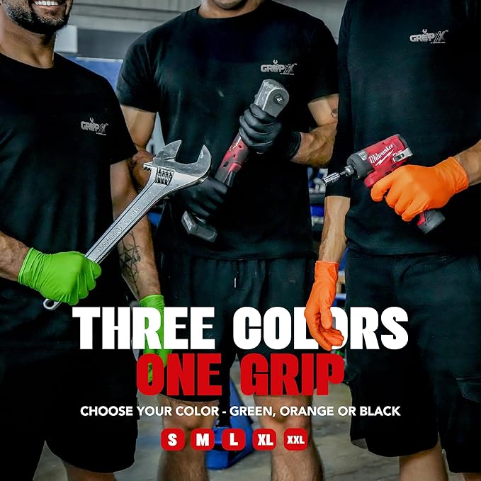 Herkules Grip Heavy Duty 8Mil Black Nitrile Gloves3D Raised Diamond Texture-Latex &amp Powder-Free Industrial Mechanic