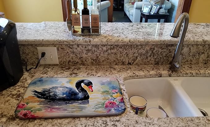 Caroline's Treasures DAC3272DDM Black Swan Dish Drying Mat Absorbent Dish Drying Mat Pad for Kitchen Counter Dish Drainer Mat for Countertop 14 x 21 Multicolor