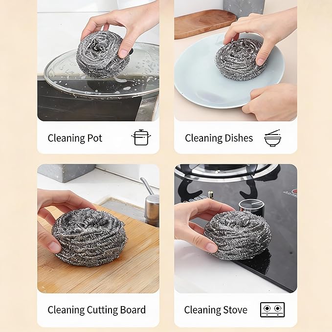 150 Pack Stainless Steel Scrubbers for Kitchen Cleaning Metal Scouring Pads for Pots Pans Oven Grill &amp Bathroom Surfaces Wire Wool Sponge Individually Wrapped Set