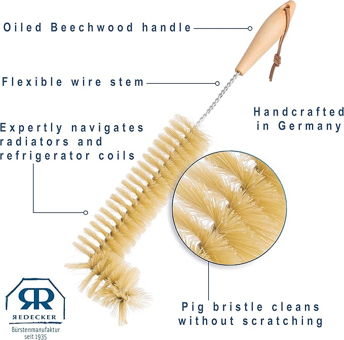 Redecker Natural Pig Bristle Radiator Brush with Oiled Beechwood Handle 18-1/2-Inches