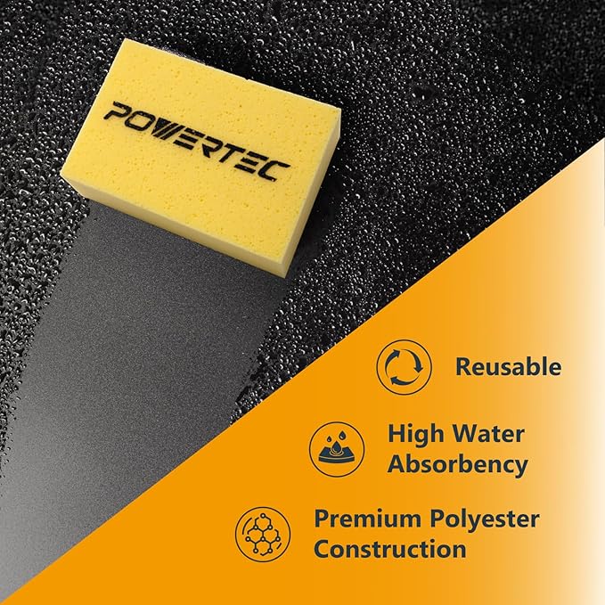 POWERTEC Large Square Grout Sponge – Professional Tile Grout Removal Cleaning Sponge – Heavy-Duty Absorbent Sponges Multi-Purpose Cleaning Tool for Floors Kitchen and Bathroom – 8PK (72106-P2)