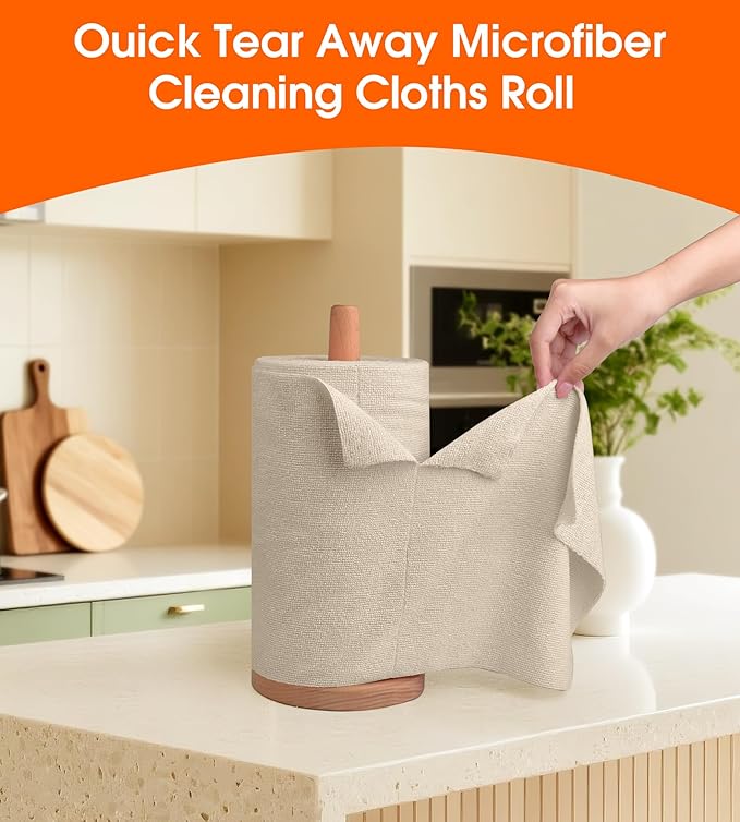 Microfiber Cleaning Cloth Roll - 100 Pack Tear Away Microfiber Paper Towels Reusable Washable Scratch-Free Kitchen Towels for Car Home Kitchen Glass Dishes(Desert Gold)