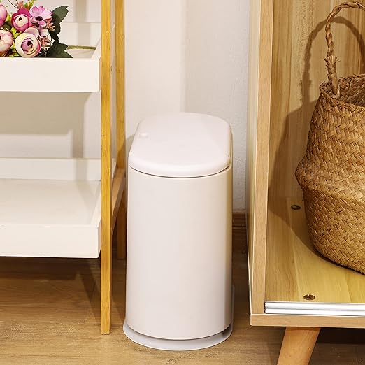 12L White Slim Bathroom Trash Can with Press Top Lid3.17 Gallon Pet/Dog Proof Kitchen Trash CanThin Garbage CanCovered WastebasketNarrow Small Plastic Trashcan for Craft RoomBedroomOfficeDorm