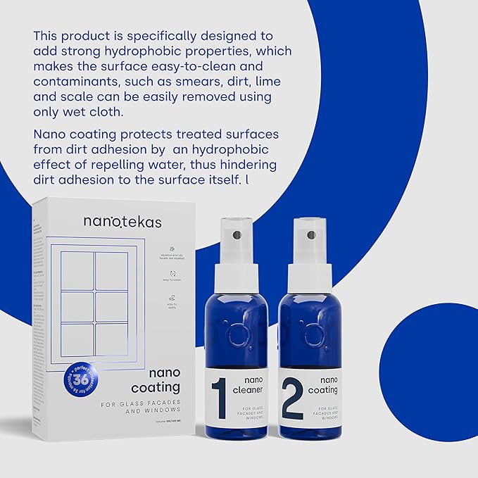 Ceramic Coating Kit for Glass Facades and Solar Panels- Ceramic Glass Facade treatment forms a finishing Coating - Ideal Water &amp Stain Repellent - Long-Lasting Clarity for Exterior Glass