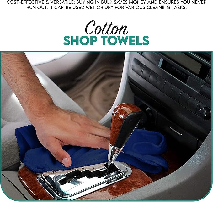 ZUPERIA Cotton Shop Towel – Multipurpose Cleaning Cloths (14 x 12 - Pack of 150 - Blue) Reusable Shop Rags for Automobiles Industrial Restaurants Garage and Homes