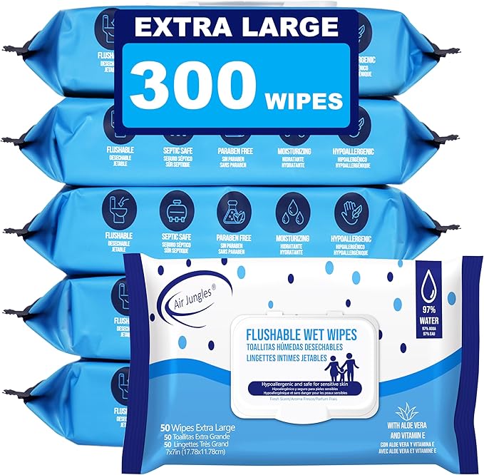 Air Jungles Bathroom Freshness Essentials Bundle :Toilet Bowl Cleaner Tablets Lavender Odor Eliminator Spray &amp Flushable Wipes (300 Count)