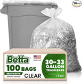 Betta 30-33 Gallon Clear Trash Bags 100 Count Box (33x39-inch) Commercial Heavy-Duty Garbage Can Liners for 20-32 Gallon Round Cans 23-29 Gallon Slim and Square Cans