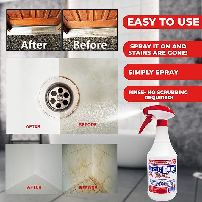 Stain Remover - 8 REFILL Pack + 24oz Spray Bottle - Just Add Water - Indoor/Outdoor Ceiling Wall Bathroom Roof PVC Fence Patio Furniture &amp More
