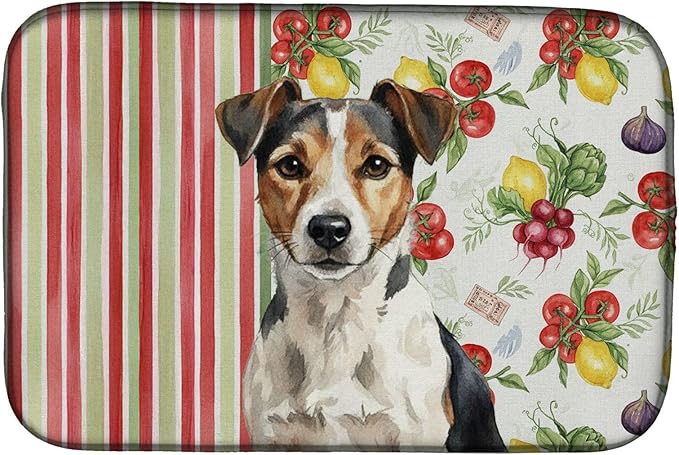 Caroline's Treasures Tricolor Russell Terrier Vegetables Dish Drying Mat Absorbent Dish Drying Mat Pad for Kitchen Counter Dish Drainer Mat for Countertop 14 x 21 Multicolor