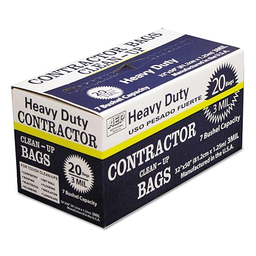 AEP Industries Inc. Heavy-Duty Contractor Clean-Up Bags 60 gal 3 mil 32 x 50 Black 20/Carton