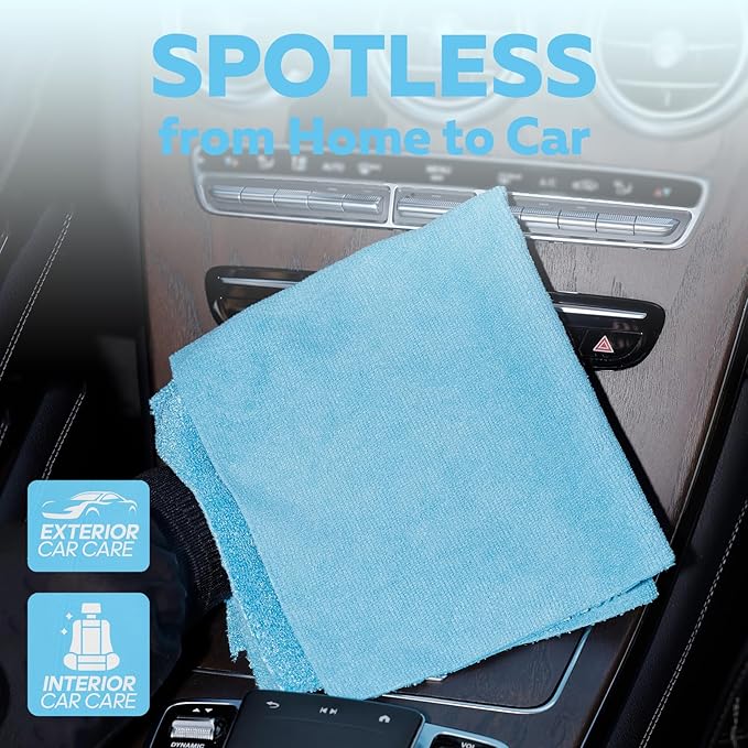 Fantasticlean XL Tear-Away Microfiber Cleaning Cloth Roll 16'' by 16''- 36 Sheets Thick &amp Large Detailing Towels Ultra Absorbent Lint-Free Reusable Wipes for All-Around Cleaning (Glossy Blue)