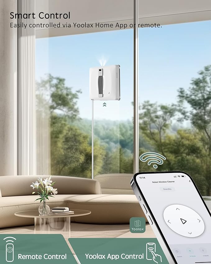 Yoolax Window Cleaning Robot 2.0 Intelligent Robot Window Cleaner with Dual Cross Water Spray Technology Ungraded 6 Cleaning Paths Edge Detection System App &amp Remote Control White