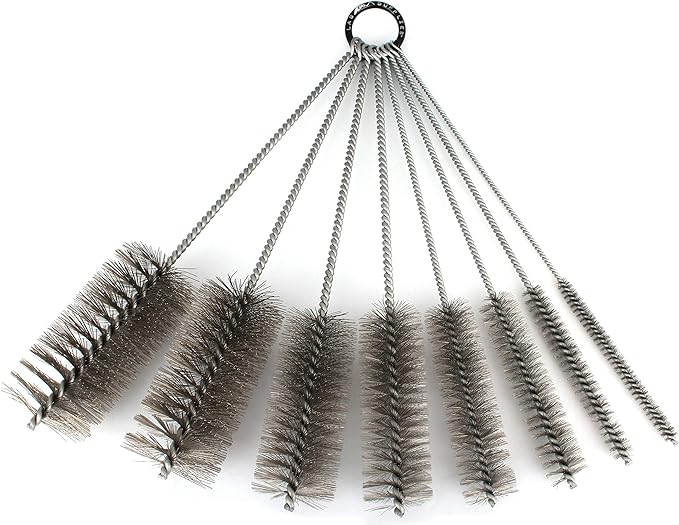12 Inch Pipe Cleaning Brush Set with Stainless Steel Bristles 8 Piece Variety Pack | for Auto Parts Bottles Guns Tubes etc.