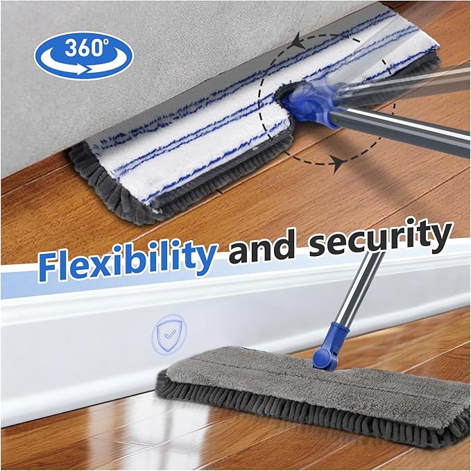 Masthome Microfiber Mops for Floor CleaningDust Mop with 4 Reusable PadsFlat Flip Mops for Wet &amp Dry UseProfessional Microfiber Mop for Hardwood LaminateTile Floor Cleaning-1 Scraper