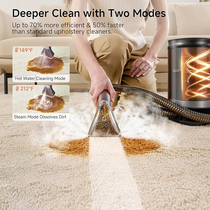 Uwant Portable Carpet Cleaner with Steam&amp Hot Water 18Kpa Upholstery Cleaner Machine for Pets with Cleaning Tools&amp Solution Carpet Steam Cleaner for CarsCouchFurniture