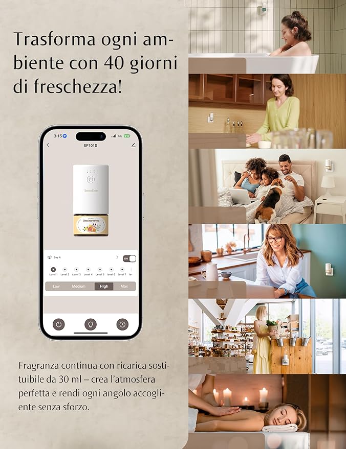 SF101S Smart Wi-Fi Waterless Plug-in Air Freshener 100% Plant-Based Ultrasonic Diffuser Adjustable 120-Day Scent Air Mist Covers 100㎡ for Home Hotel-Jasmine Dew Harmony