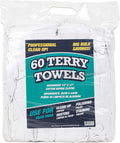 Arkwright TT60 Terry Cloth Rags Pack of 60 100% Cotton Cleaning Towels for Kitchen Auto Shop and Bar Use Absorbent Machine Washable 14 x 17 in White