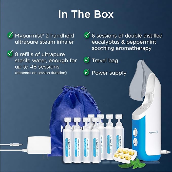 Mypurmist® Premium Value Pack - Handheld Ultrapure Instant Steam Inhaler - Fast Allergy Nasal Congestion Cold Cough Sinus Relief - Vaporizer Humidifier Steamer Voice Care