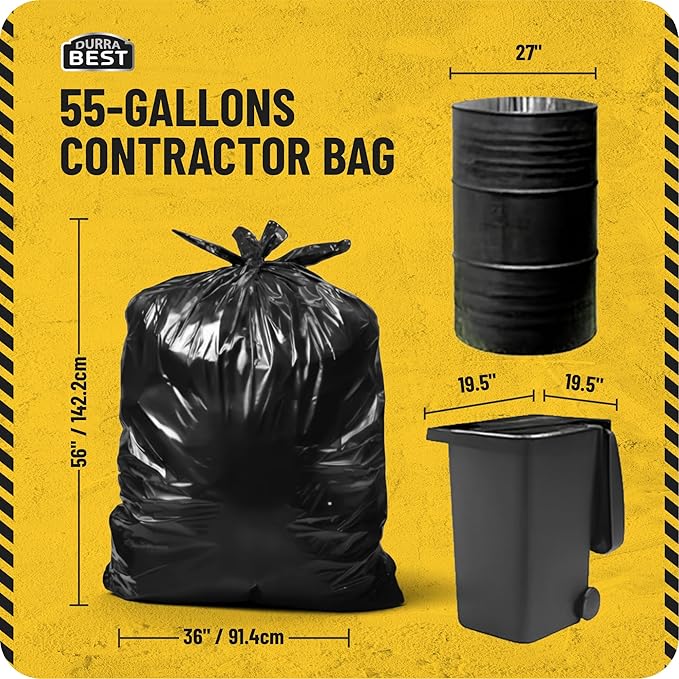 MAAXForce 55 Gallon Contractor Trash Bags with Flap Ties | 2 Mil Heavy-Duty Black Garbage Bags | Leak-Proof &amp Puncture-Resistant | Made in USA | 36 x 56 Large Construction &amp Yard Bags (40-Co