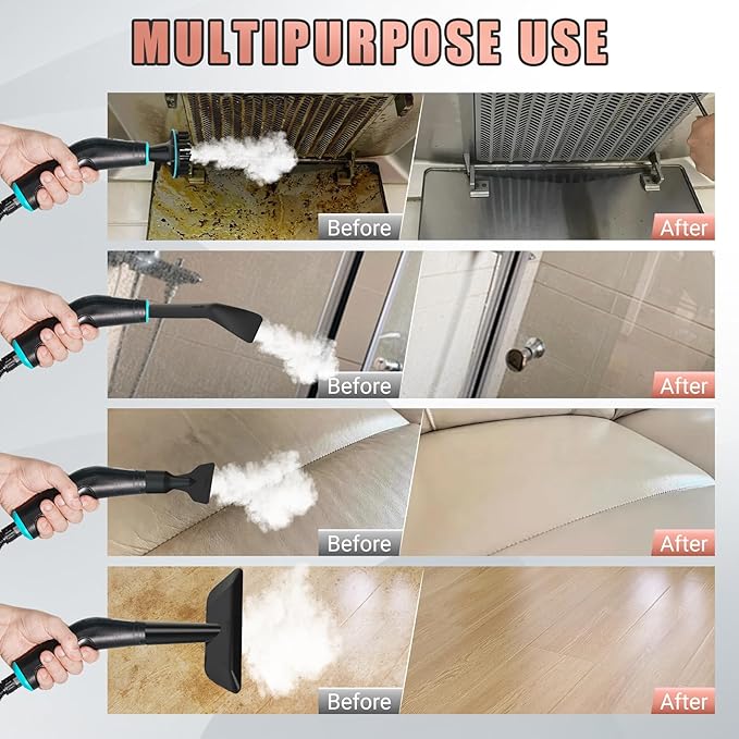 2500W Handheld Steam Cleaner10 Accessories with 8 Adjustable Pressures for Tile/Grease/Carpet 45oz Large Tank Chemical Free Cleaning Portable Multi-Surface Steamer for Home Cars Kitchens(Gold)