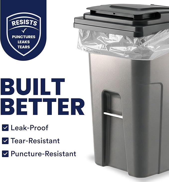 Plasticplace 95-96 Gallon Garbage Can Liners 1.5 Mil Clear Heavy Duty Trash Bags 61 x 68” 50 Count