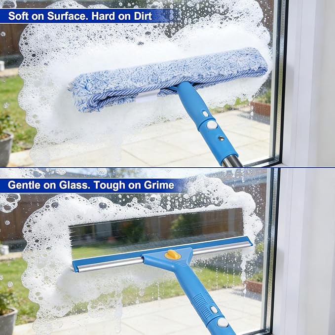 Professional Window Cleaning Kit Window Washing Kit with 3 Gallon Bucket 14-Inch Squeegee &amp 15-Inch Scrubber 61-Inch Extendable Pole Window Cleaning Equipment for Home &amp Commercial Use