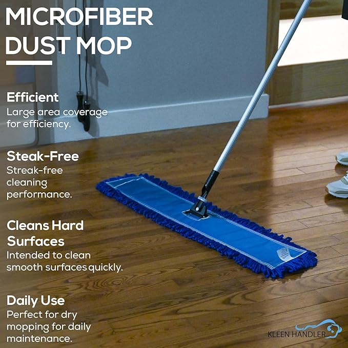 KLEEN HANDLER 6 Pack of 36 Inch Microfiber Dust Mop Large Washable Commercial Mop Head Replacement Sweeper Janitorial Supplies Blue