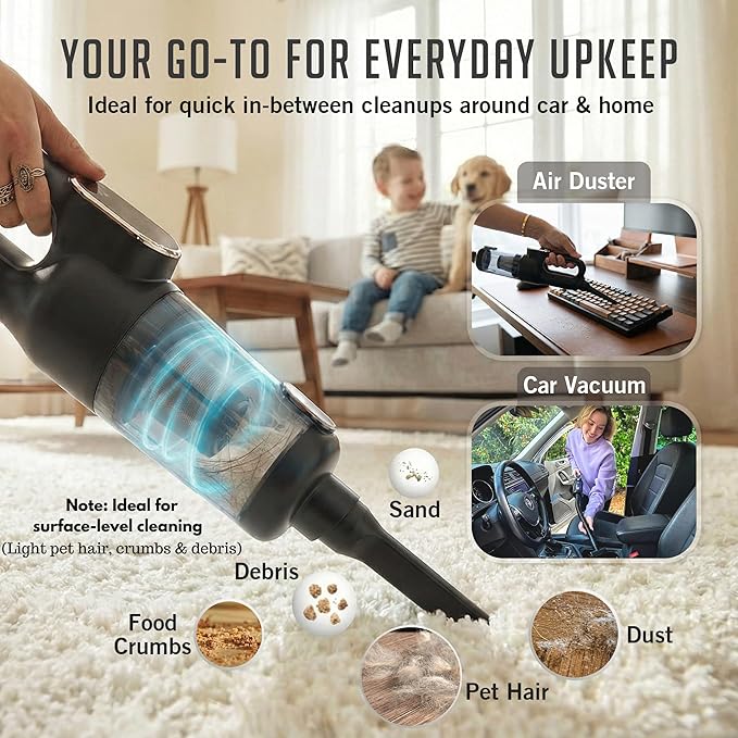 Car Vacuum Portable Cordless 4-in-1 Mini Car Vacuum with 19500pa Suction &amp Air Duster USB-C Charging Smart Digital Display Handheld Vacuum with LED Light Multi Nozzles for Car Home Office