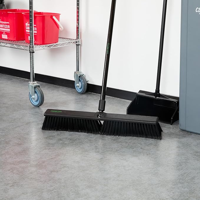 Restaurantware-BROOM HEAD ONLY: Clean Tek Professional 23.62-Inch Push Broom Head 1 Heavy-Duty Cleaning Tool - Handle Sold Separately Fine Flagged Bristles Black Plastic Outdoor Use