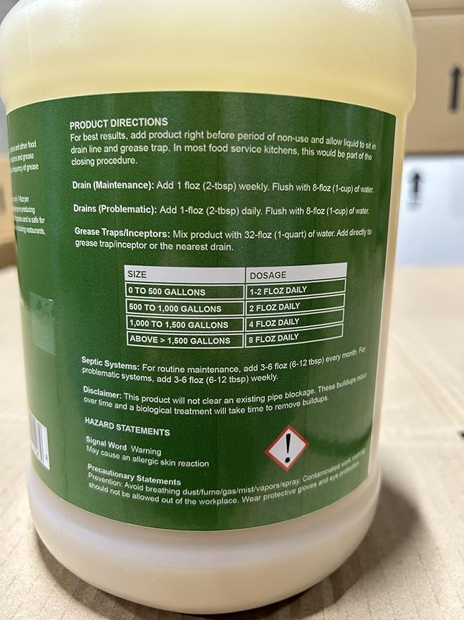 Drain and Grease Trap Maintainer- 1 Gallon (128 Treatments) - Biological Formula - Breaks Down Fats Oils and Grease - Grease Trap Treatment Drain Deodorizer Septic Sewers