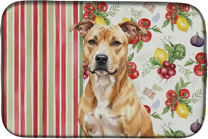 Caroline's Treasures Fawn American Staffordshire Terrier Vegetables Dish Drying Mat Absorbent Dish Drying Mat Pad for Kitchen Counter Dish Drainer Mat for Countertop 14 x 21 Multicolor