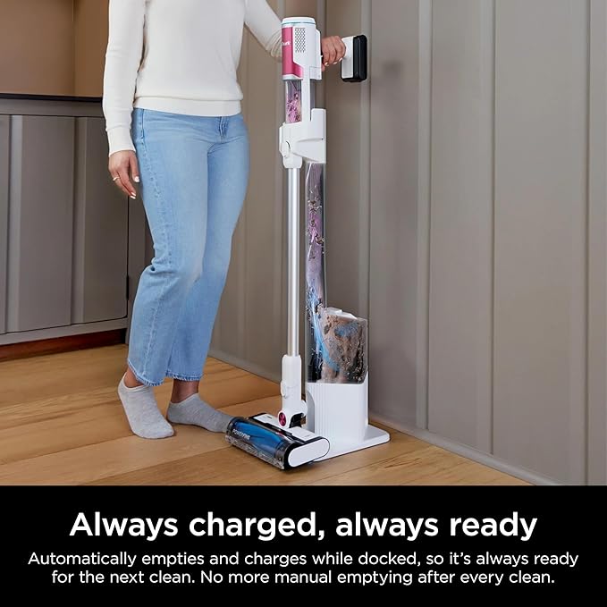 SHARK Clean &amp Empty Cordless Stick Vacuum Cleaner Auto-Empty System Self Cleaning Brushroll HEPA Filter Powerful Suction Compact Lightweight Perfect for Pet Hair (Renewed) (White + Bold Mage