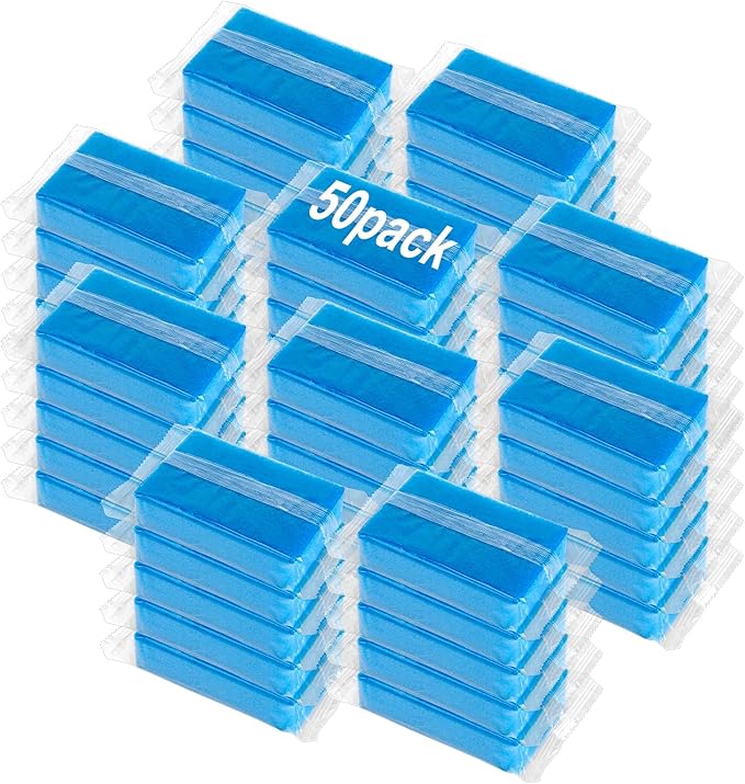 50 Pcs Individually Wrapped Sponges Uncompressed Non Scratch Scrouing Sponges for Household Cleaning Dishes Kitchen Airbnb Apartment Car Bike Blue
