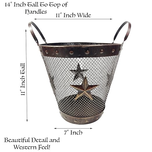 Urbalabs Rustic Lone Star Metal Bathroom Trash Can Office Western Waste Basket Country Wastebasket Office Wire Garbage Can Cowboy Gun Decor Bathroom Decor Cowboy Decor for Bathroom (Large)