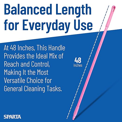 SPARTA 41225EC26 Fiberglass Broom Handle Mop Handle Replacement Handle With Acme Threaded Tip For Commercial Cleaning 48 Inches Pink (Pack of 12)