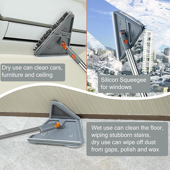Base Boards Cleaning Tool with 76 Long Handle 360° Rotatable Wall Cleaner Base Board Cleaner Tool Wall Cleaning Washing Mop with 8 Reusable Pads for Painted Walls Ceilings and Baseboards