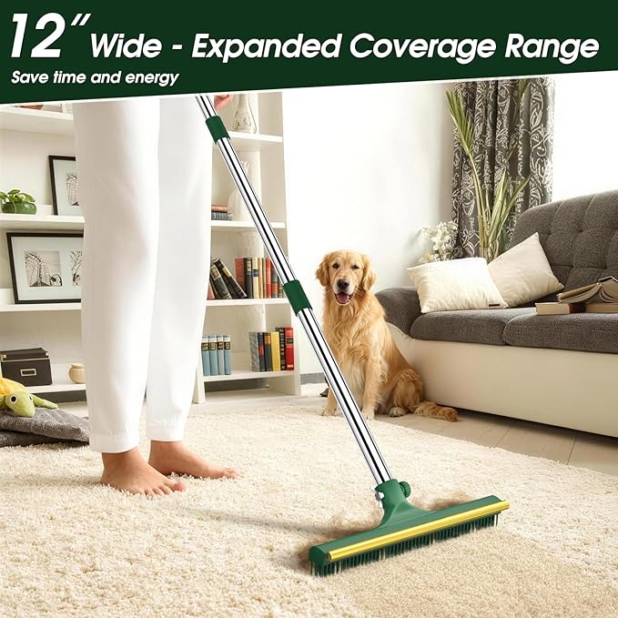Carpet Rake for Pet Hair Removal 60’’ Dual-Side Pet Hair Removal Tool with Adjustable Handle 3 in 1 Reusable Lint Remover Dog Cat Fur Remover Broom for Rugs Mats Beds Stairs Couch